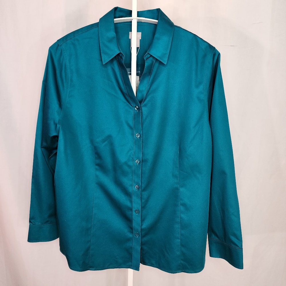 CHICO'S TEAL NO IRON WOMENS SHIRT NWT SIZE 3 (XL) STYLE #570336696